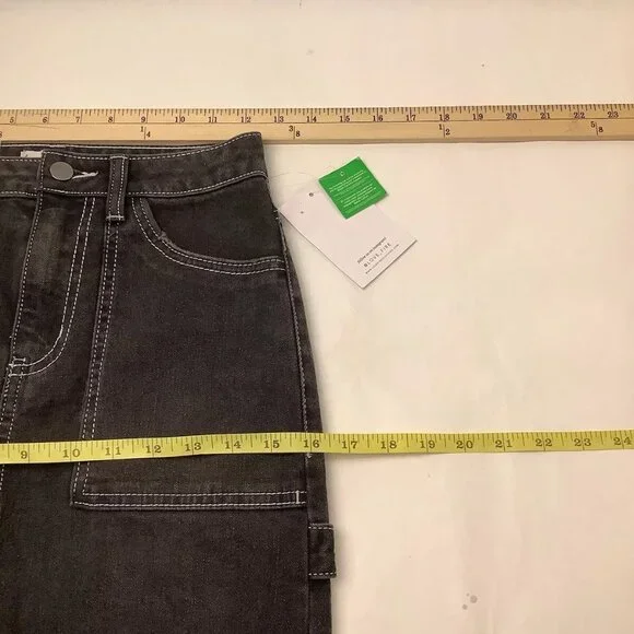 New LOVE FIRE Cargo Denim Maxi Jean Skirt Black Size 0 Love Fire Back Slit Tags - Picture 8 of 9
